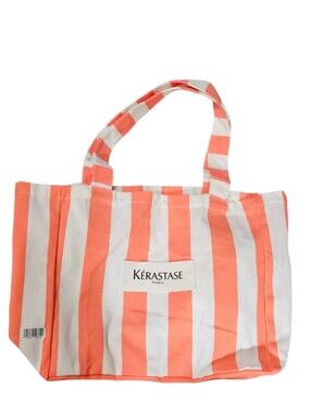 Large  Kerastase Orange Amd White Stripec Tote Bag 18" X 15